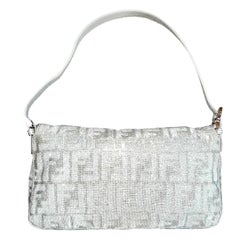 FENDI Sparkling Silver Metallic FF Zucca Logo Baguette Handbag