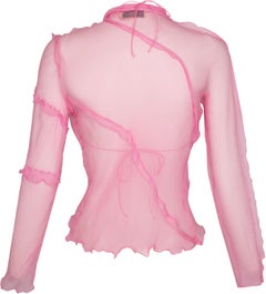 Fendi Spring 2000 Pink Silk Chiffon Blouse Bralette Set