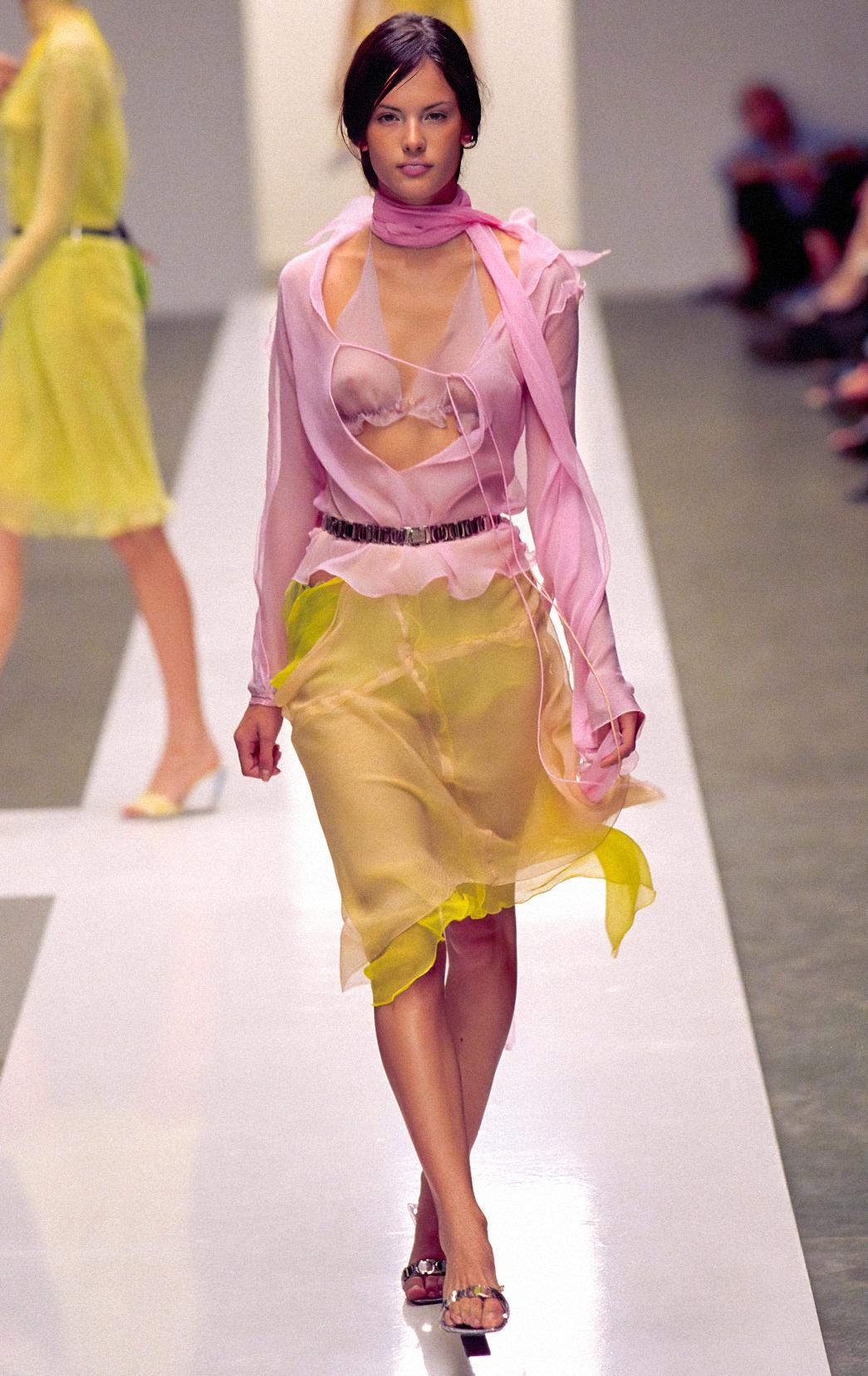 Fendi Spring 2000 Pink Silk Chiffon Blouse Bralette Set In Excellent Condition For Sale In San Diego, CA