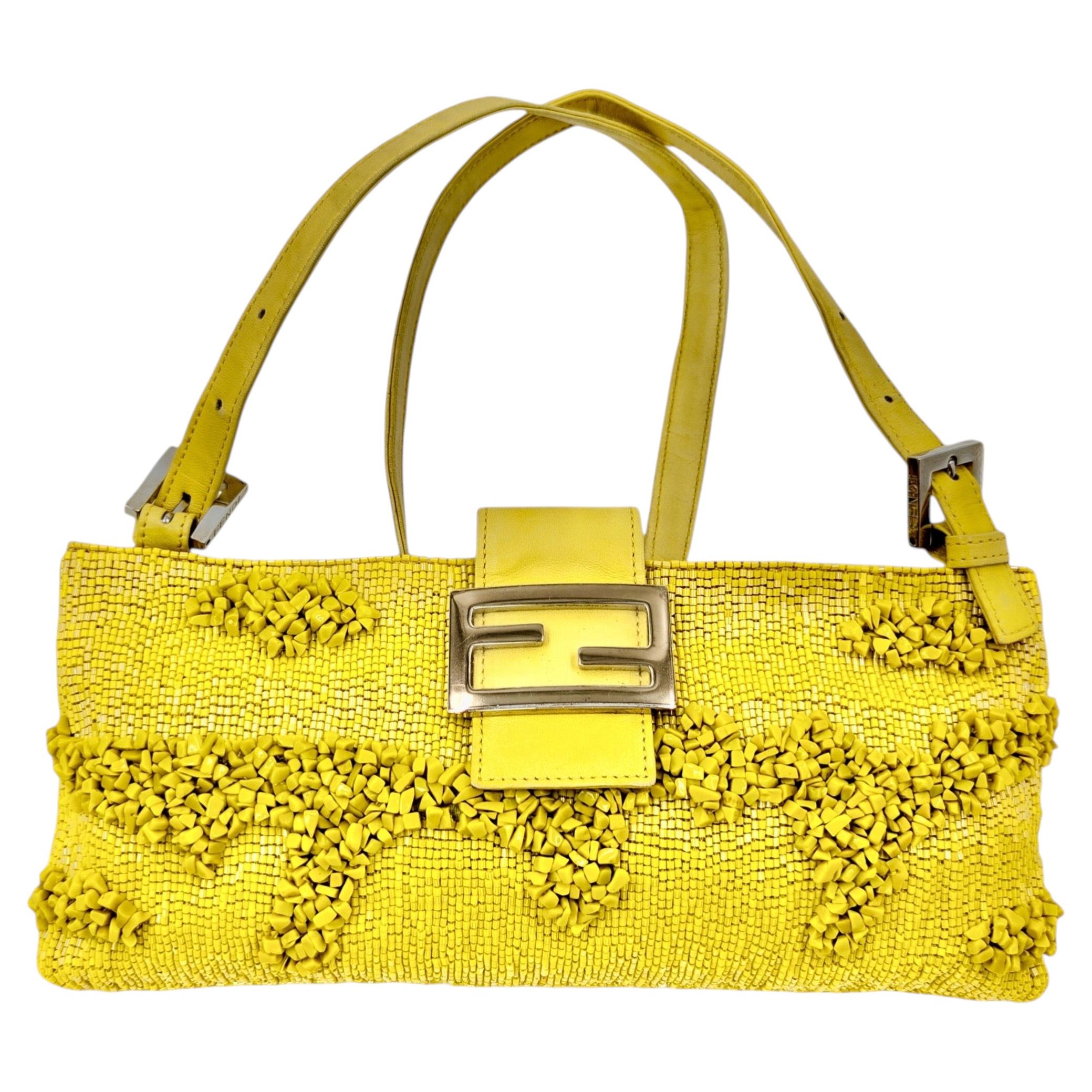 Fendi Spring 2000 Yellow Beaded Baby Baguette For Sale