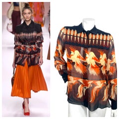 Fendi Spring 2019 Runway Documented Bird Print Silk Blouse IT 40