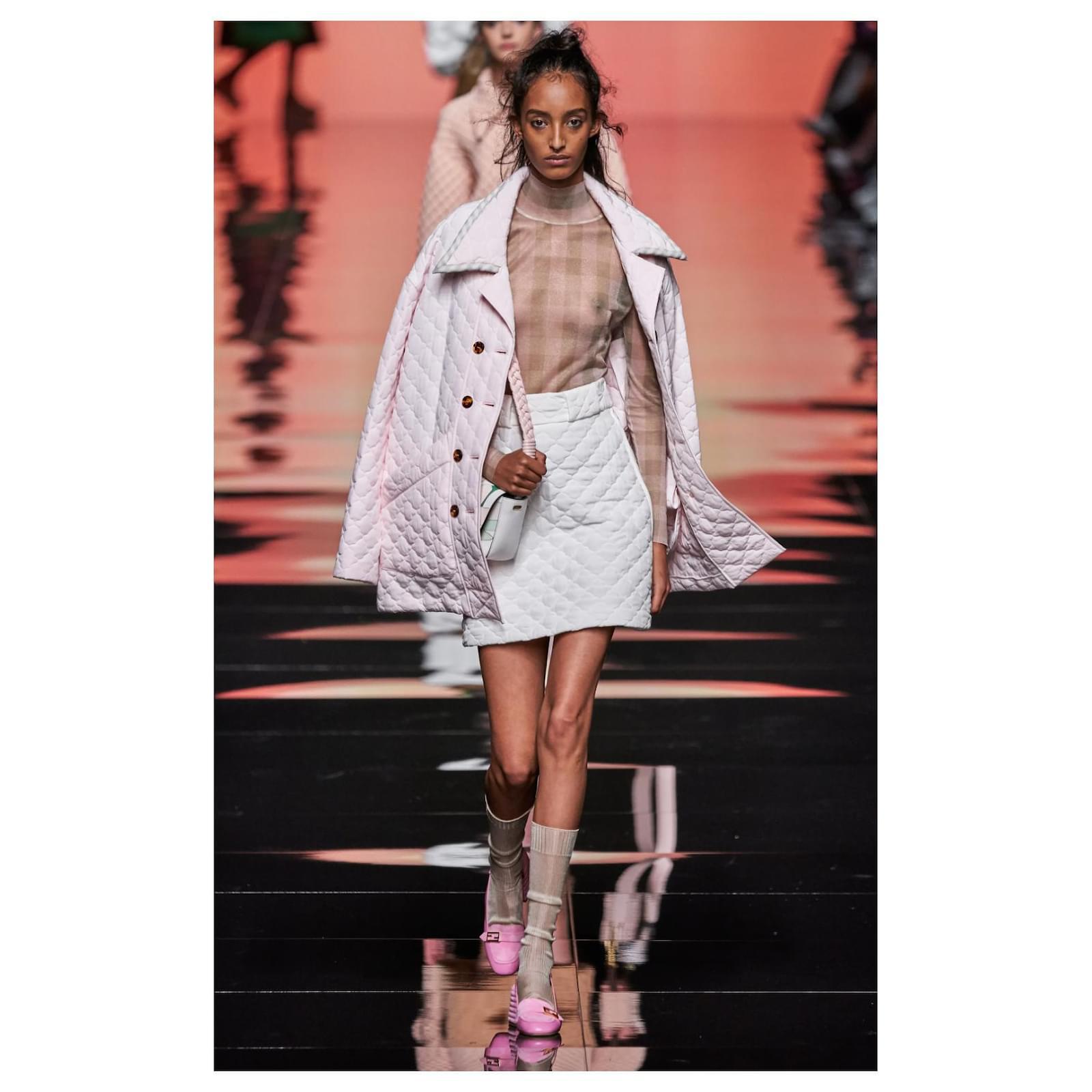 Utterly delicious Fendi quilted jacket. From SS20 and this was part of the first look on the runway. bought for £2650 and new with tags/spare buttons. Made from lightweight pale pink quilted washed silk crepe de chine with contrast check pattern