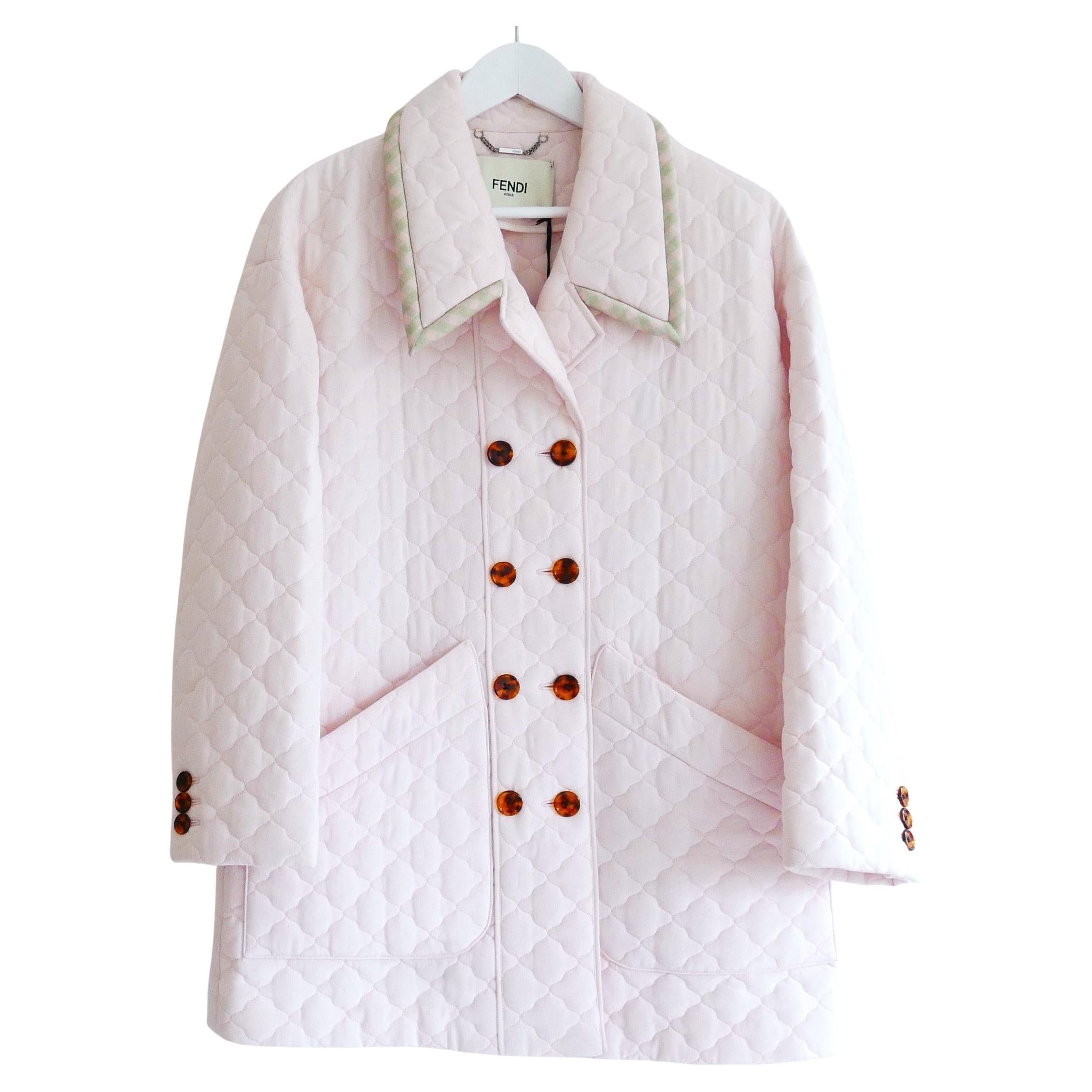 Fendi Spring 2020 Pale Pink Silk Quilted Jacket im Angebot