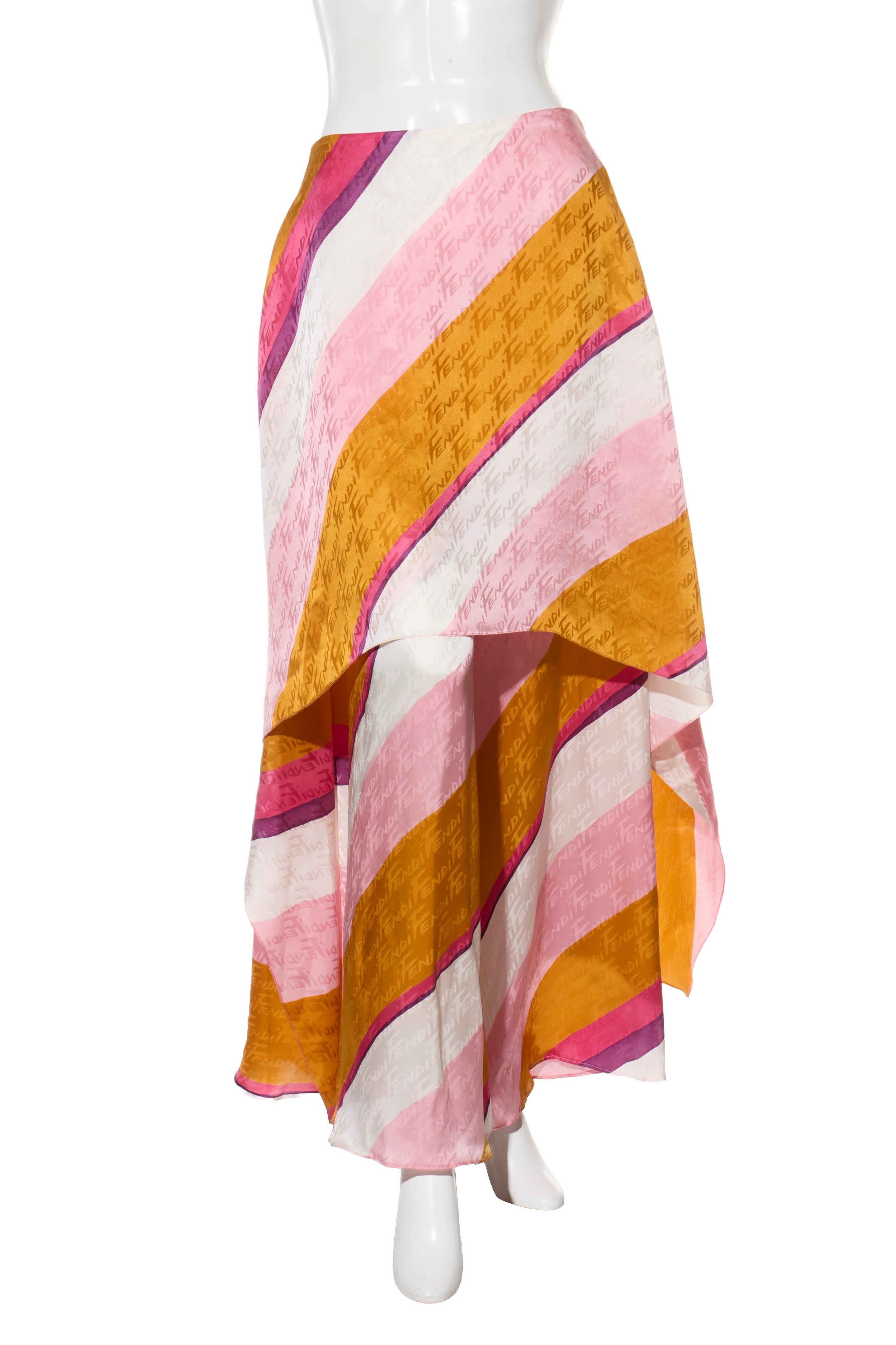 Fendi Primavera 2022 Set in seta con logo jacquard a righe (top e pantaloni), IT 40 in vendita 5