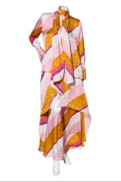 Fendi Spring 2022 Runway Silk Logo Jacquard Stripe Set (Top & Pants), IT 40