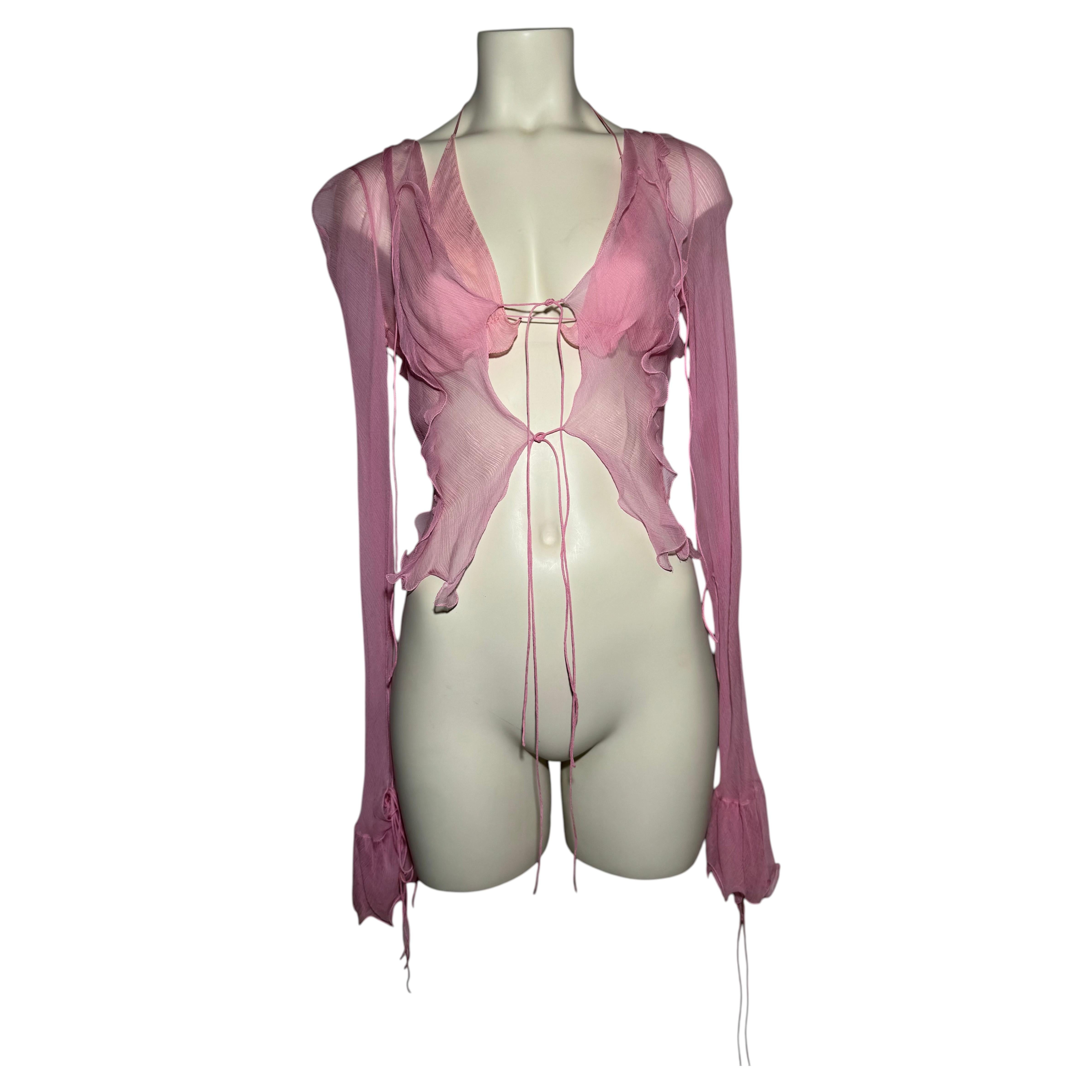 S/S 2000 Fendi by KARL Lagerfeld Sheer Pink Silk Chiffon Top