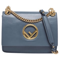 Fendi Spruce Blue Leather Kan I F Shoulder Bag