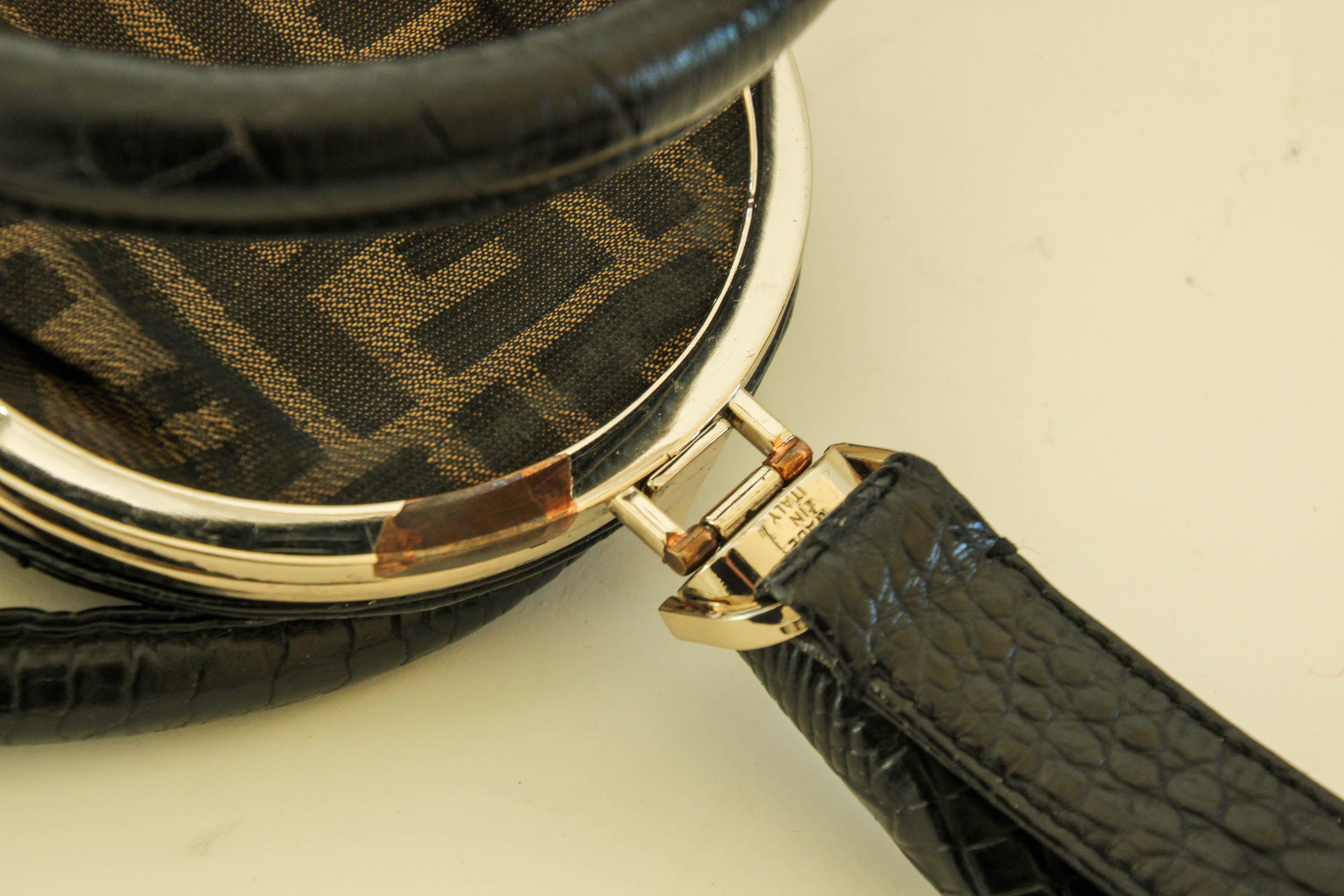 FENDI Spy Bag Black Croco Leather Large Women Tote Italy For Sale 7