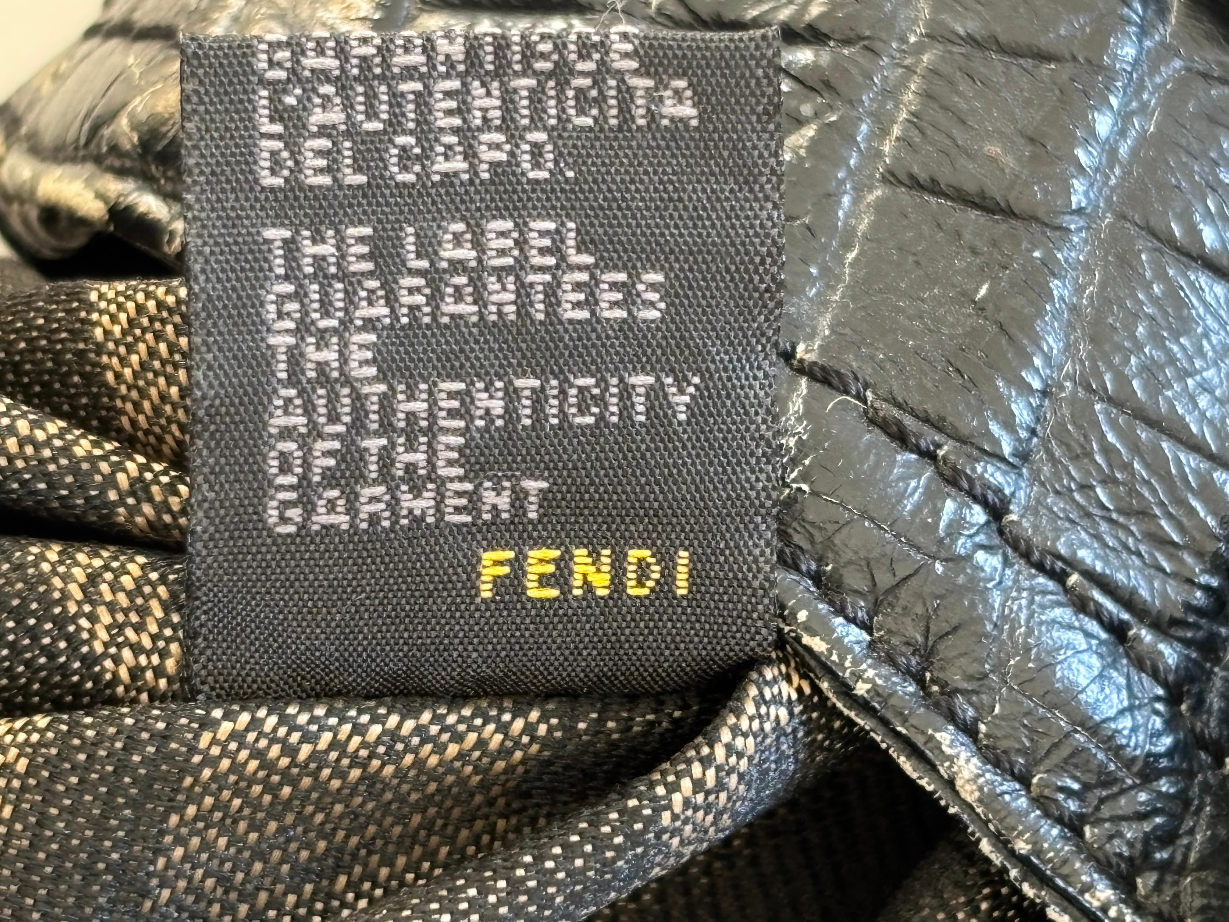 FENDI Spy Bag Black Croco Leather Large Women Tote Italy For Sale 9