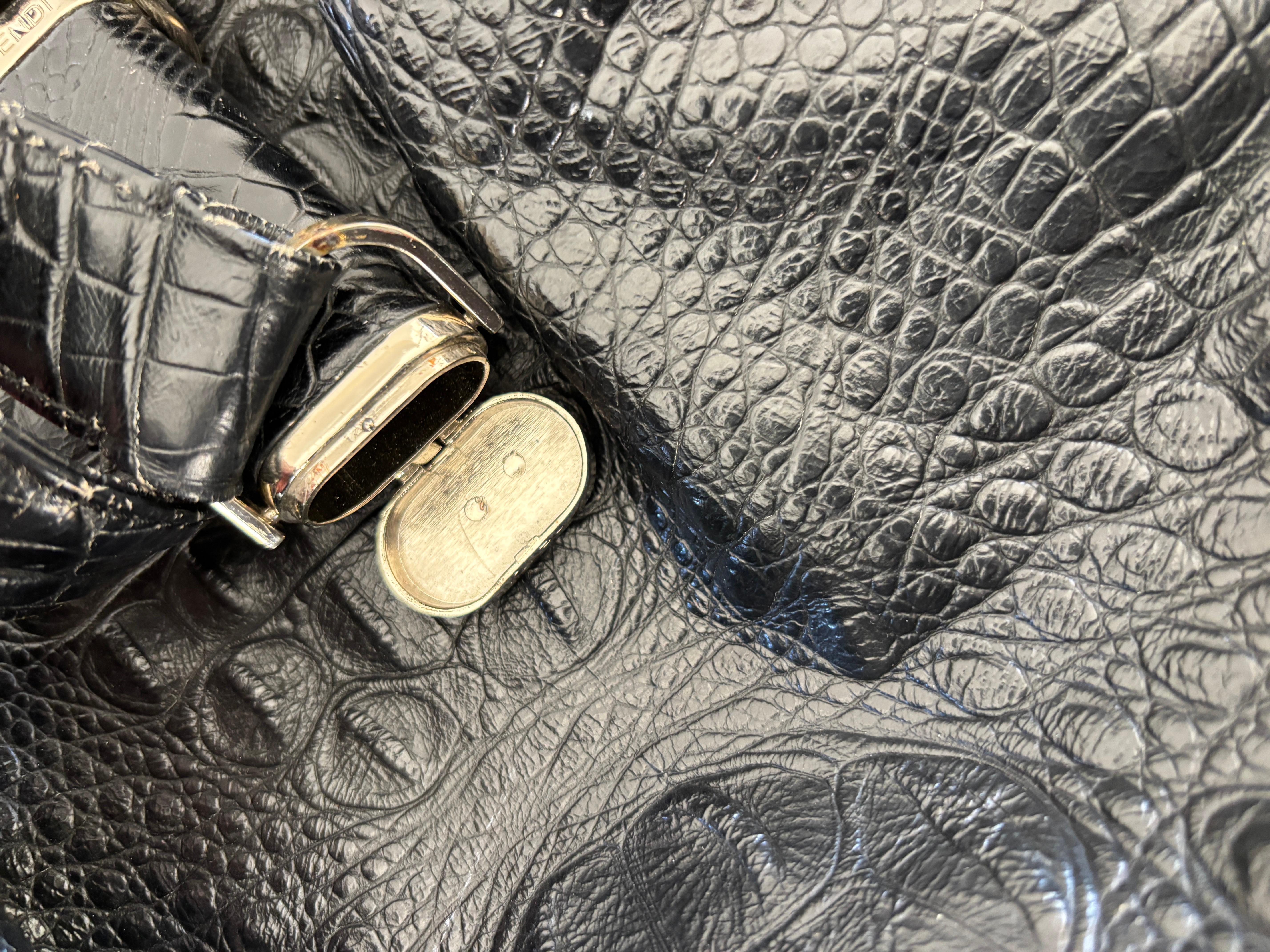 FENDI Spy Bag Black Croco Leather Large Women Tote Italy For Sale 12