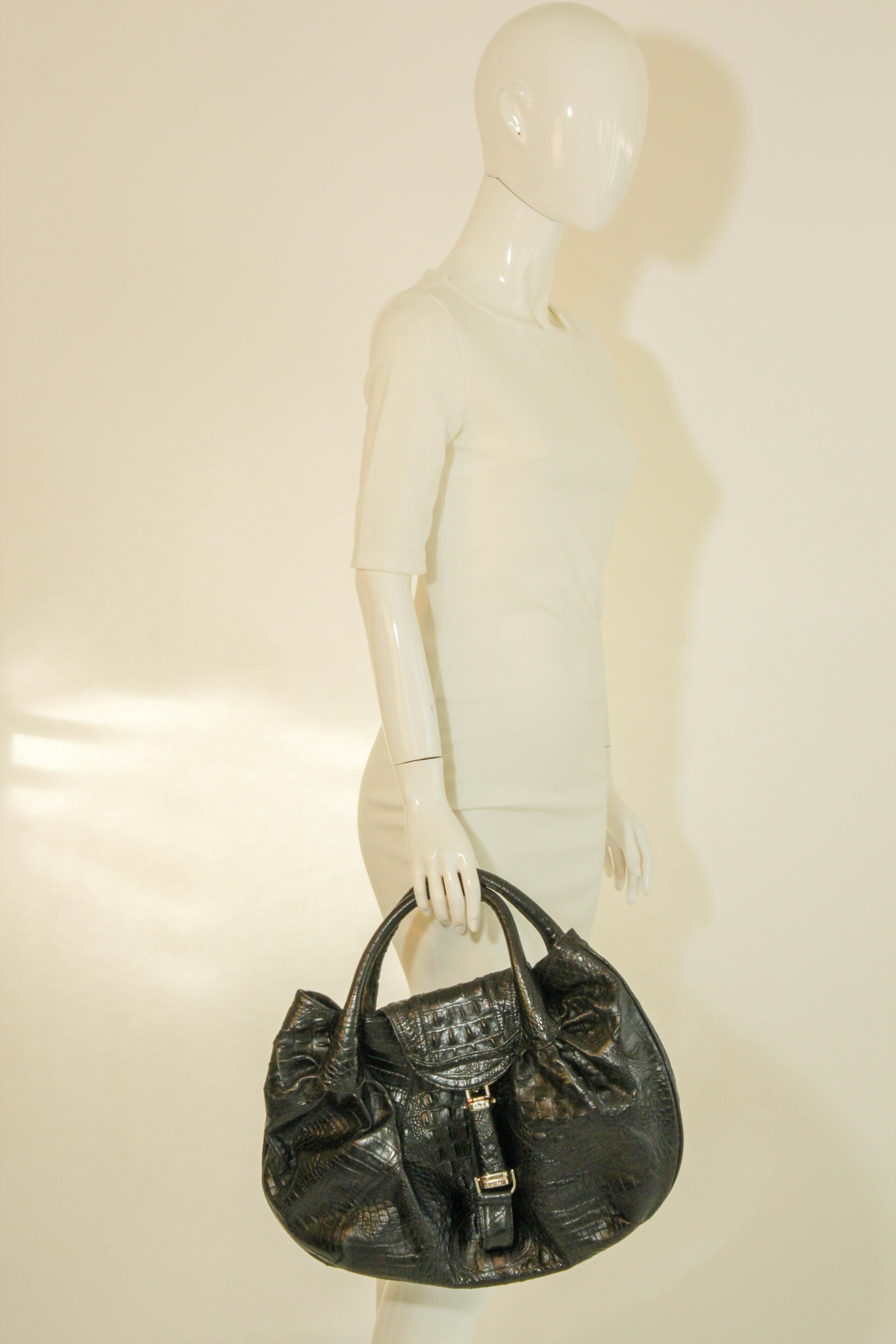 Fendi Black Croco Print Leather Large Spy Bag.
The Fendi Spy Bag is an Iconic 