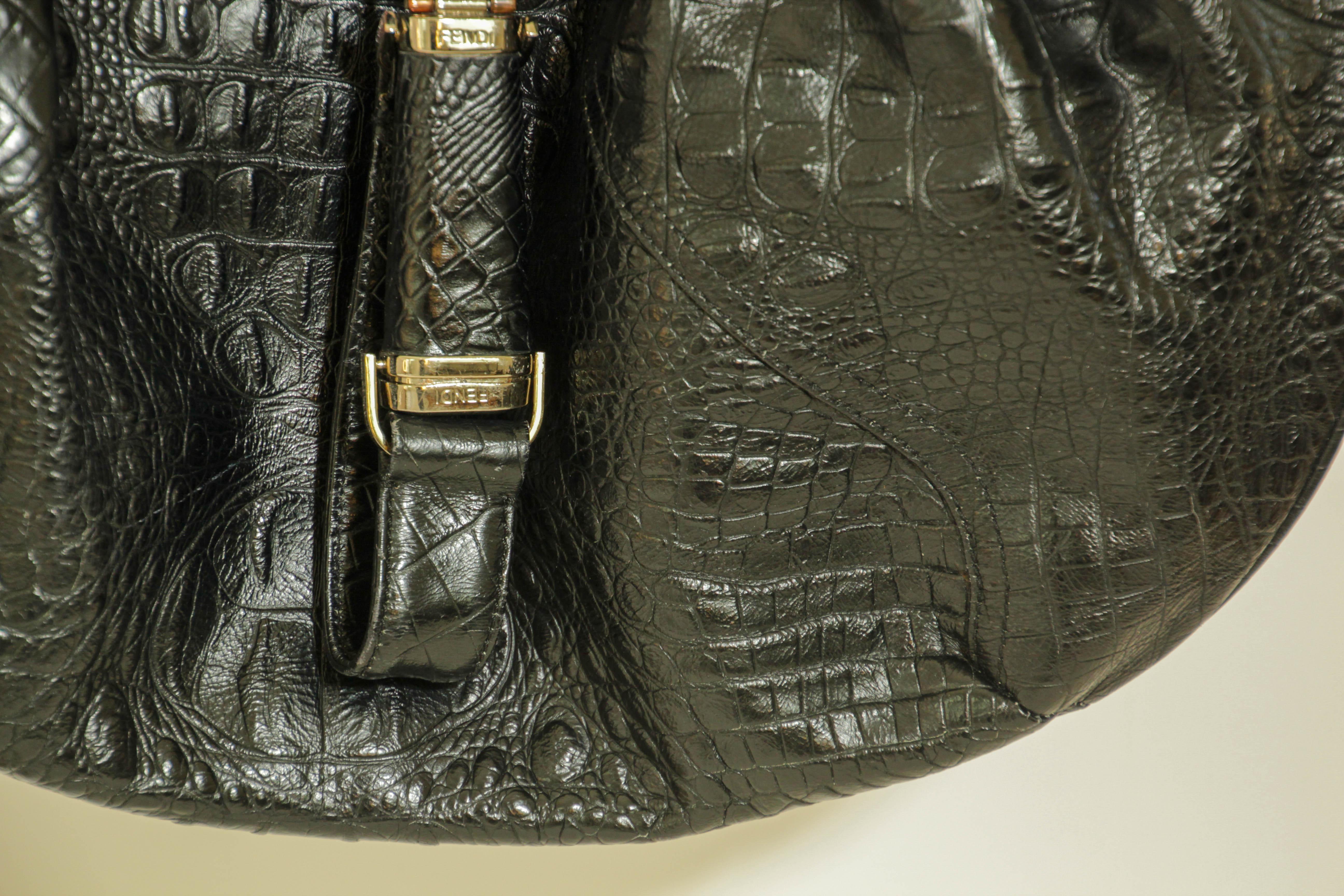 Women's FENDI Spy Bag Black Croco Leather Large Women Tote Italy For Sale