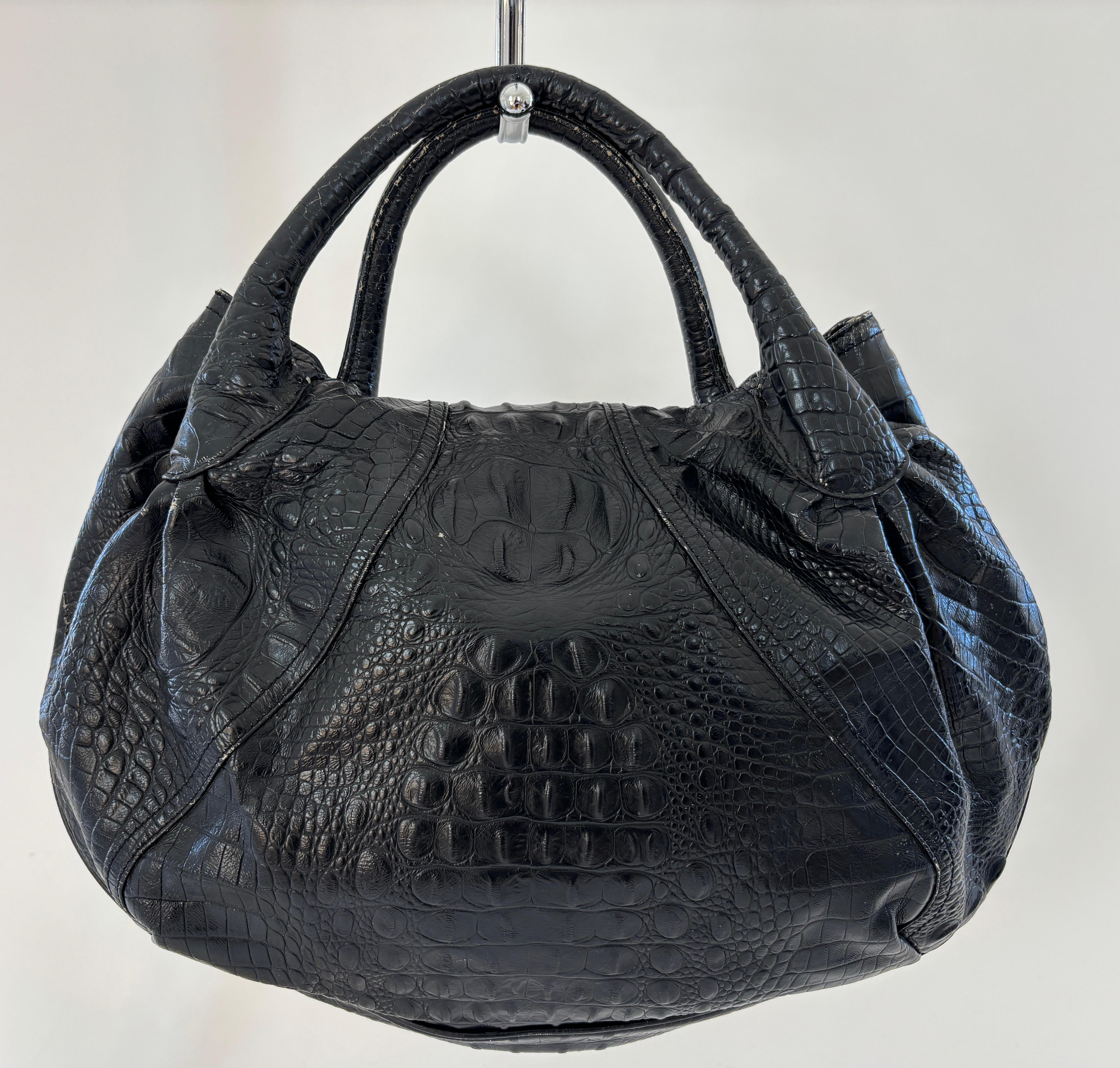 FENDI Spy Bag Black Croco Leather Large Women Tote Italy For Sale 3