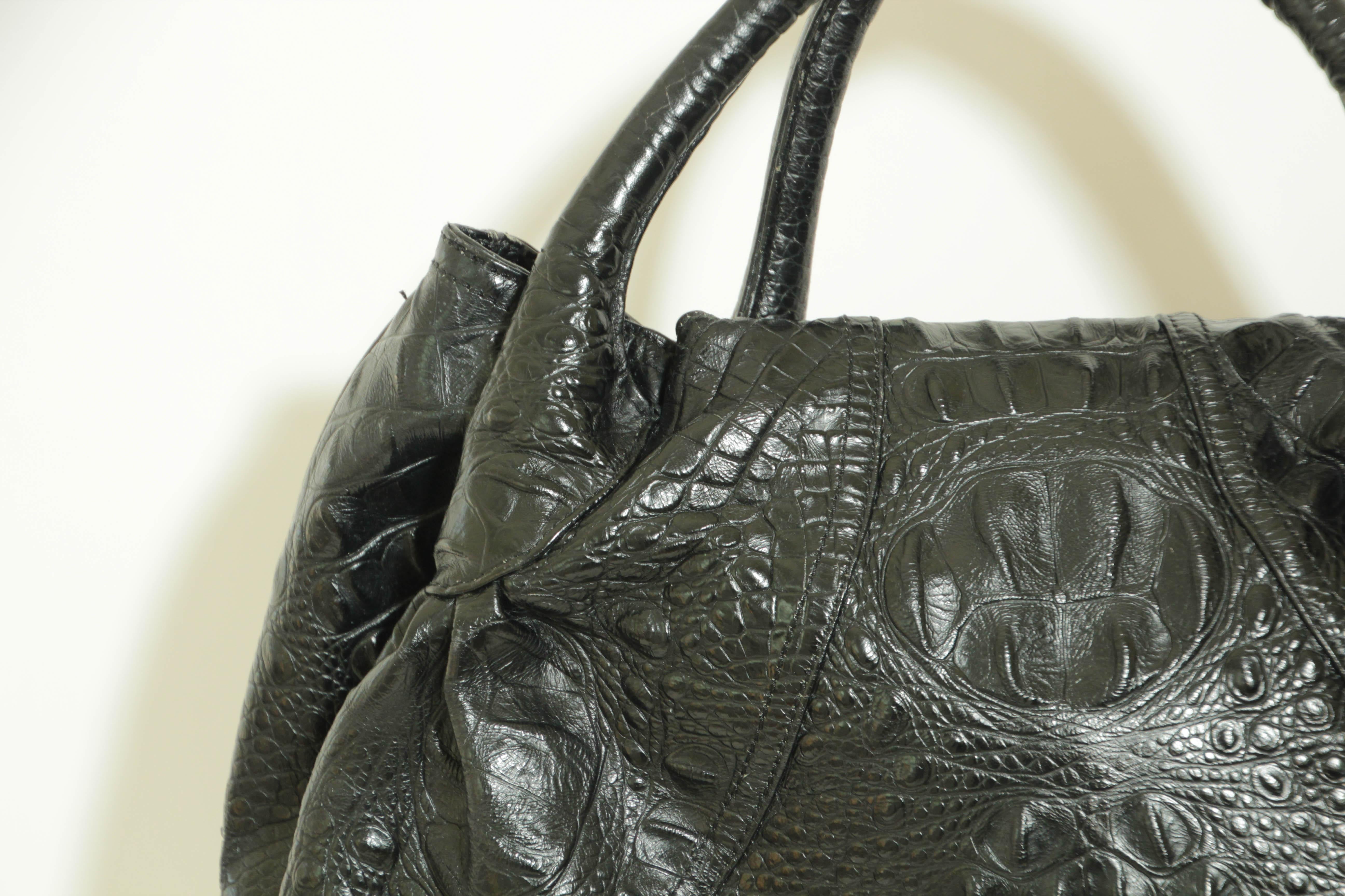FENDI Spy Bag Black Croco Leather Large Women Tote Italy For Sale 4