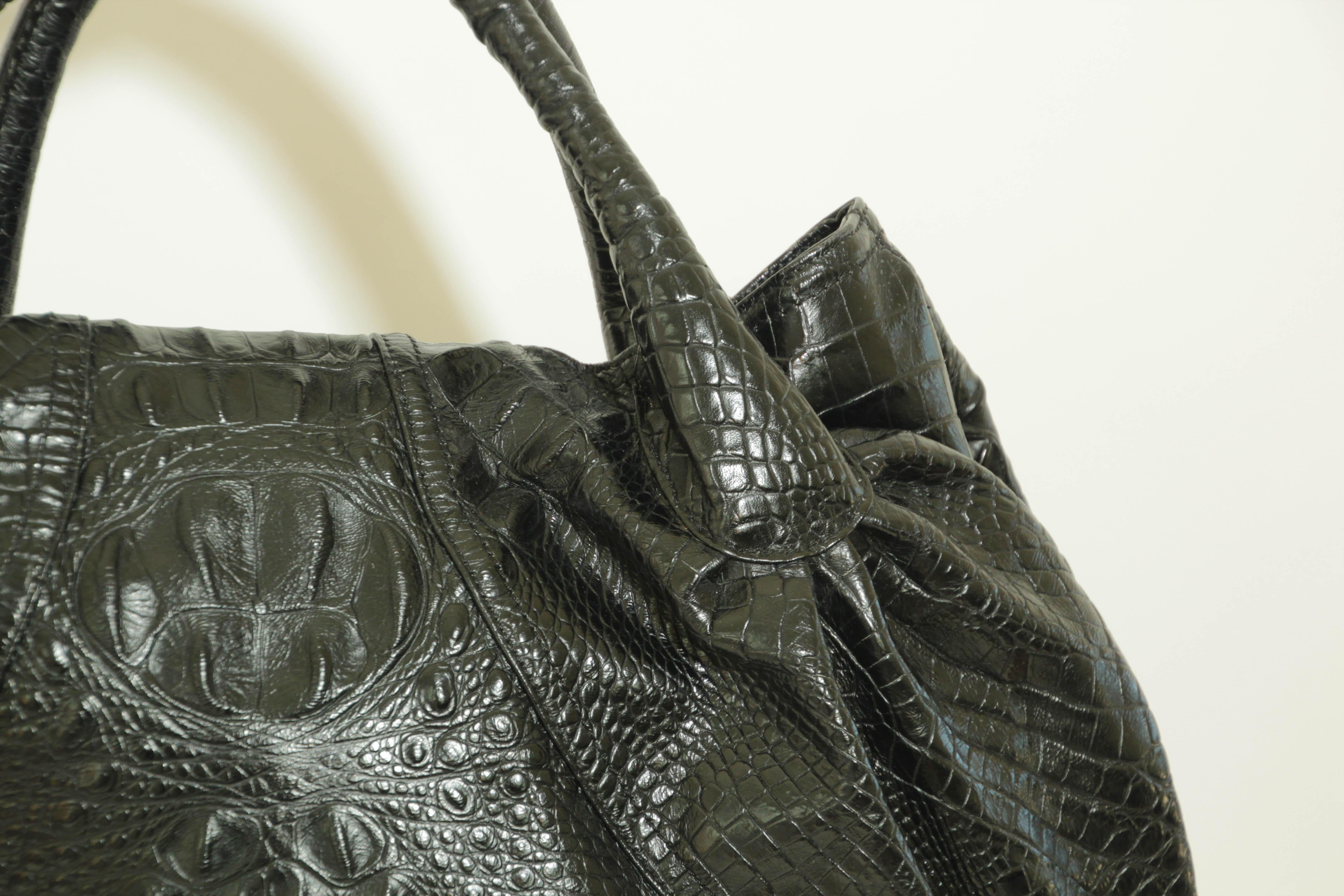 FENDI Spy Bag Black Croco Leather Large Women Tote Italy For Sale 5