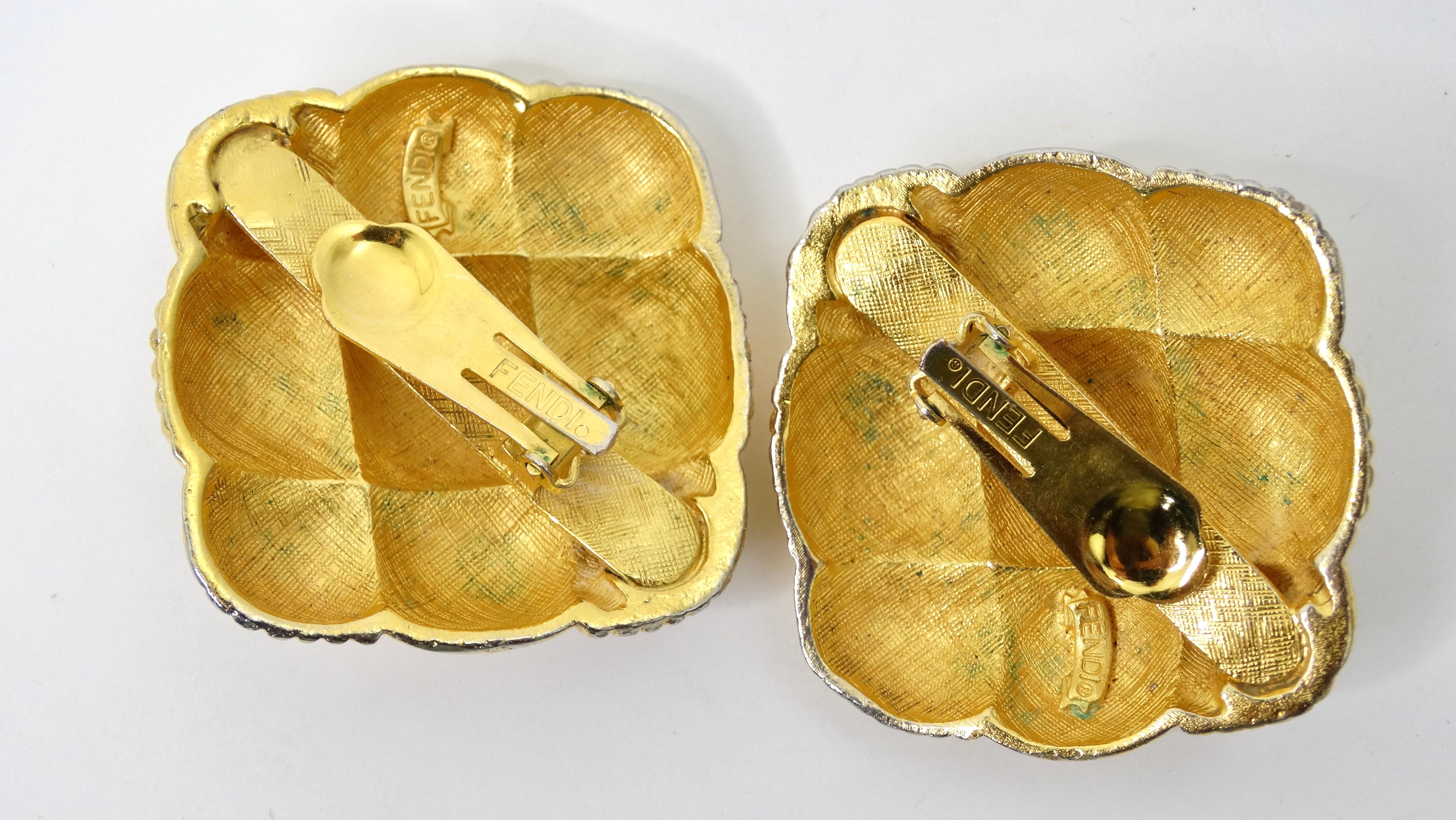 Boucles d'oreilles vintage Fendi en forme de panier carré Unisexe en vente