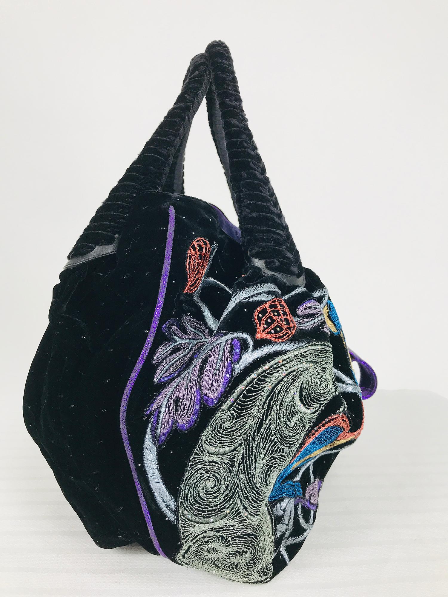 Fendi Squirrel Velvet Purple Sparkle Suede Metallic Embroidered Spy Bag   In Good Condition In West Palm Beach, FL