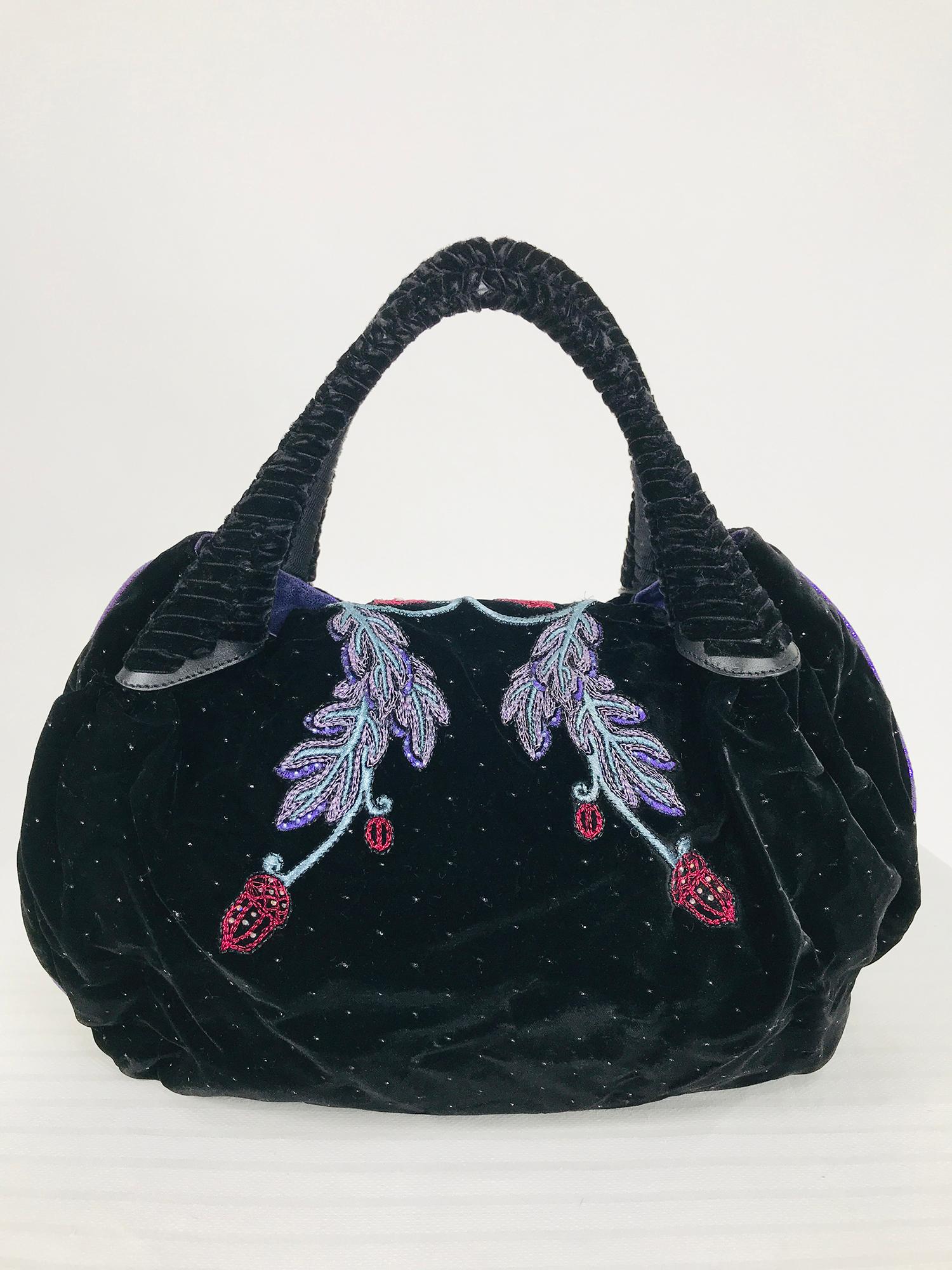 Women's or Men's Fendi Squirrel Velvet Purple Sparkle Suede Metallic Embroidered Spy Bag  