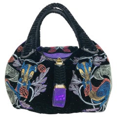 Fendi Squirrel Velvet Purple Sparkle Suede Metallic Embroidered Spy Bag  