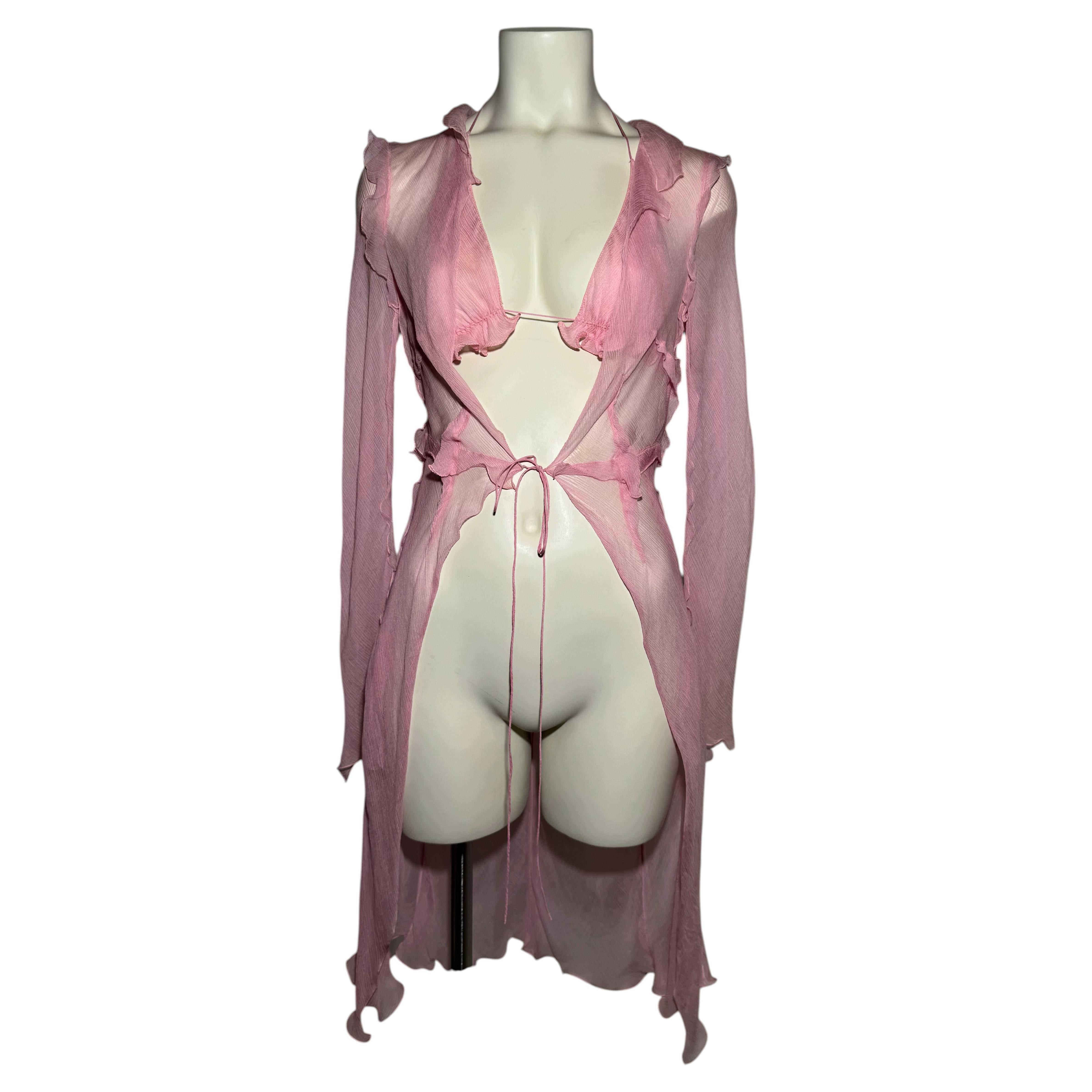 FENDI SS 00 Pink Chiffon Longline Split Top For Sale
