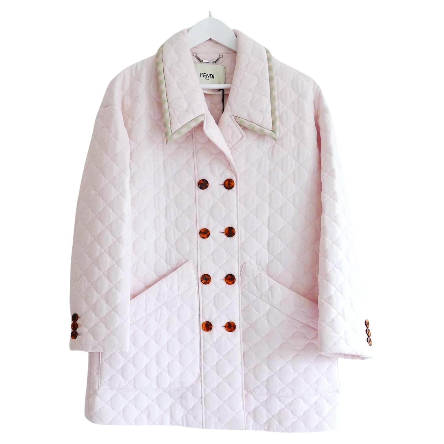 Fendi SS20 Pale Pink Silk Quilted Jacket For Sale