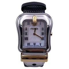Fendi Stainless Steel B. Buckle Design 3800 G Watch Black Leather Band