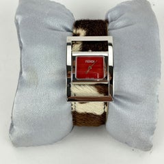 Fendi Stainless Steel Flip Face Wrist Watch Pony Hair Strap