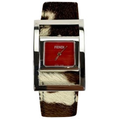 Fendi Stainless Steel Flip Face Wrist Watch Pony Hair Strap