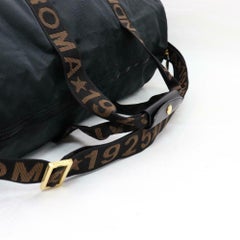 Fendi Star Roma Logo Boston Duffle with Strap 870322 Black Nylon Tote