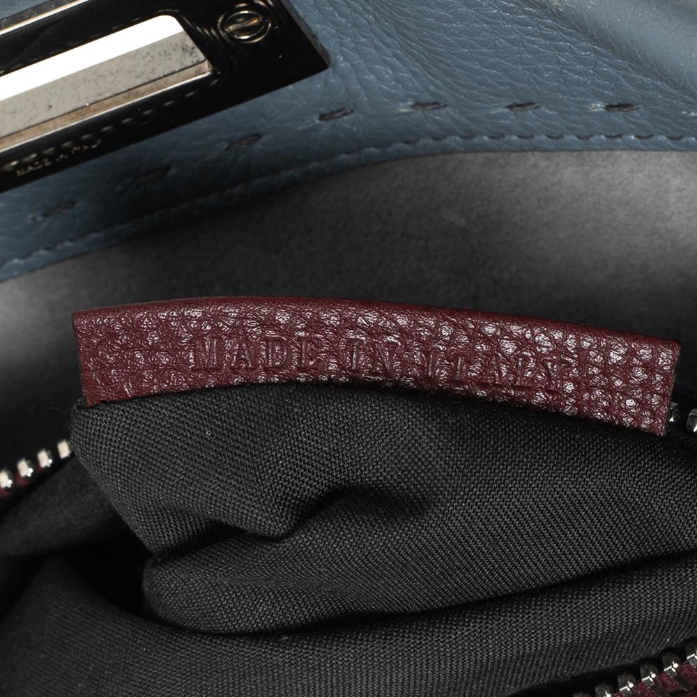 Fendi Stone Blue Selleria Leather Medium Peekaboo Top Handle Bag 3
