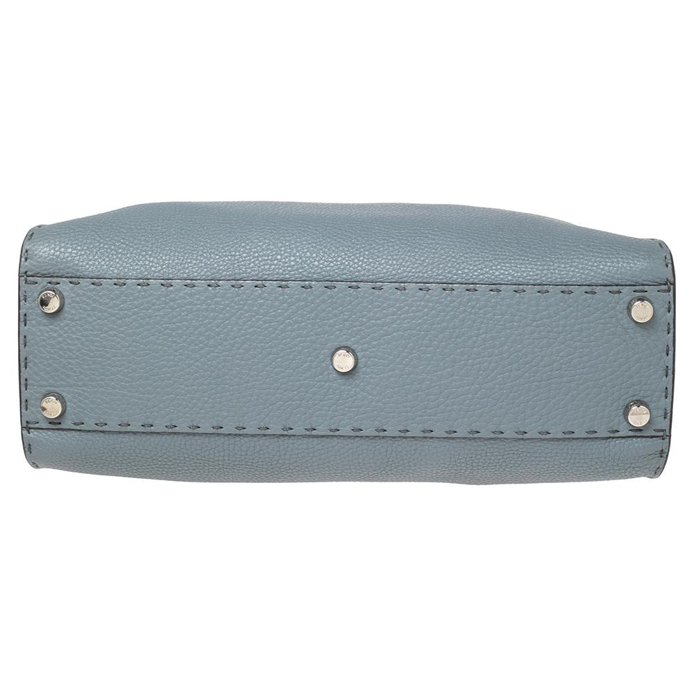 Gray Fendi Stone Blue Selleria Leather Medium Peekaboo Top Handle Bag