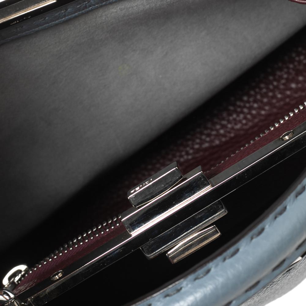 Fendi Stone Blue Selleria Leather Medium Peekaboo Top Handle Bag In Good Condition In Dubai, Al Qouz 2