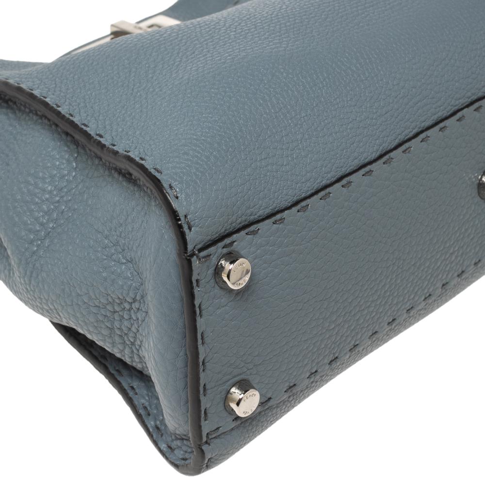 Women's Fendi Stone Blue Selleria Leather Medium Peekaboo Top Handle Bag