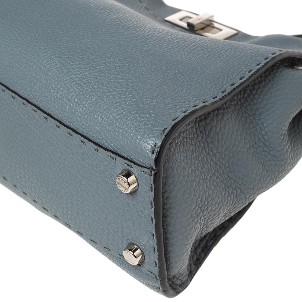 Fendi Stone Blue Selleria Leather Medium Peekaboo Top Handle Bag 1