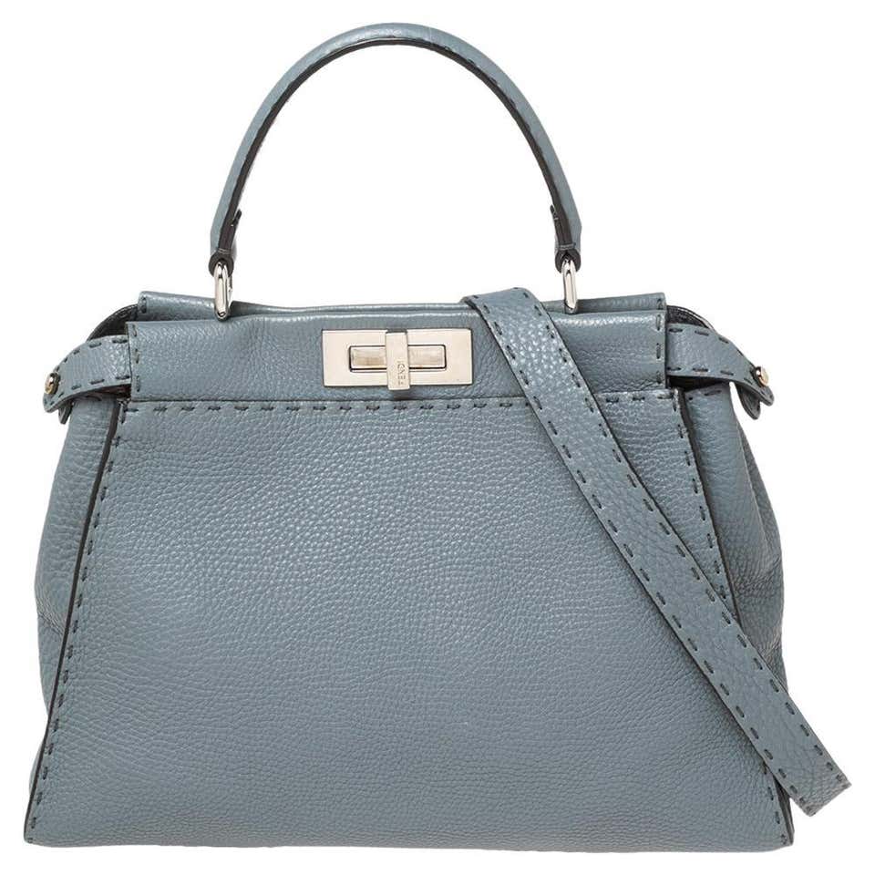Fendi Stone Blue Selleria Leather Medium Peekaboo Top Handle Bag at 1stDibs