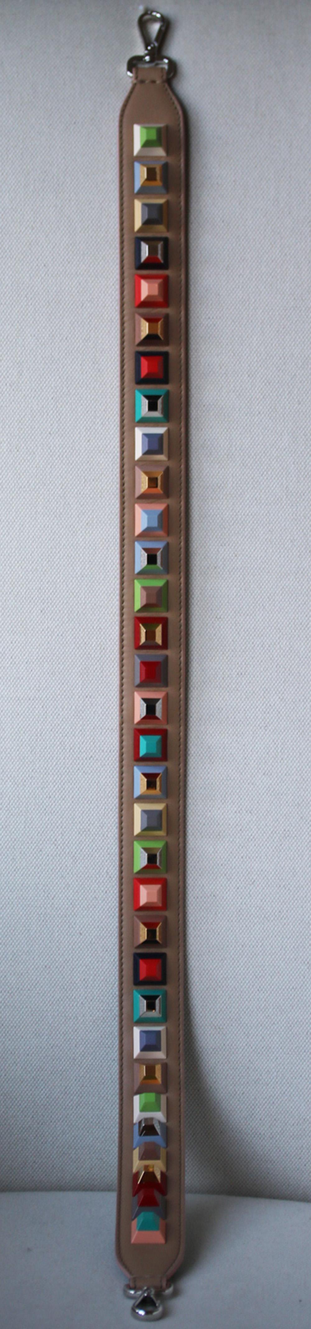 Beige Fendi Strap You Studded Leather Bag Strap