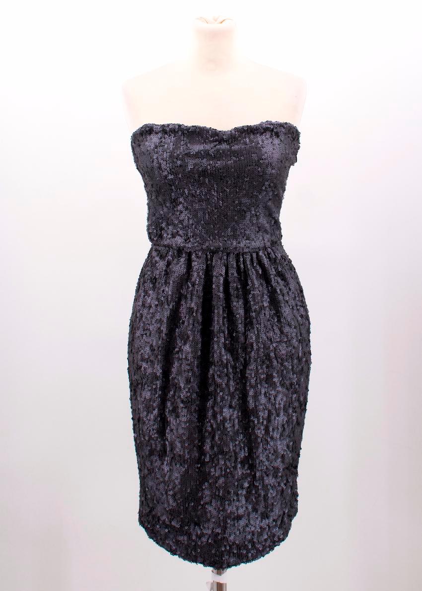 Strapless Midi Mat sequinned dress.

Please note, these items are pre-owned and may show signs of being stored even when unworn and unused. This is reflected within the significantly reduced price. Please refer to images, and use the zoom function