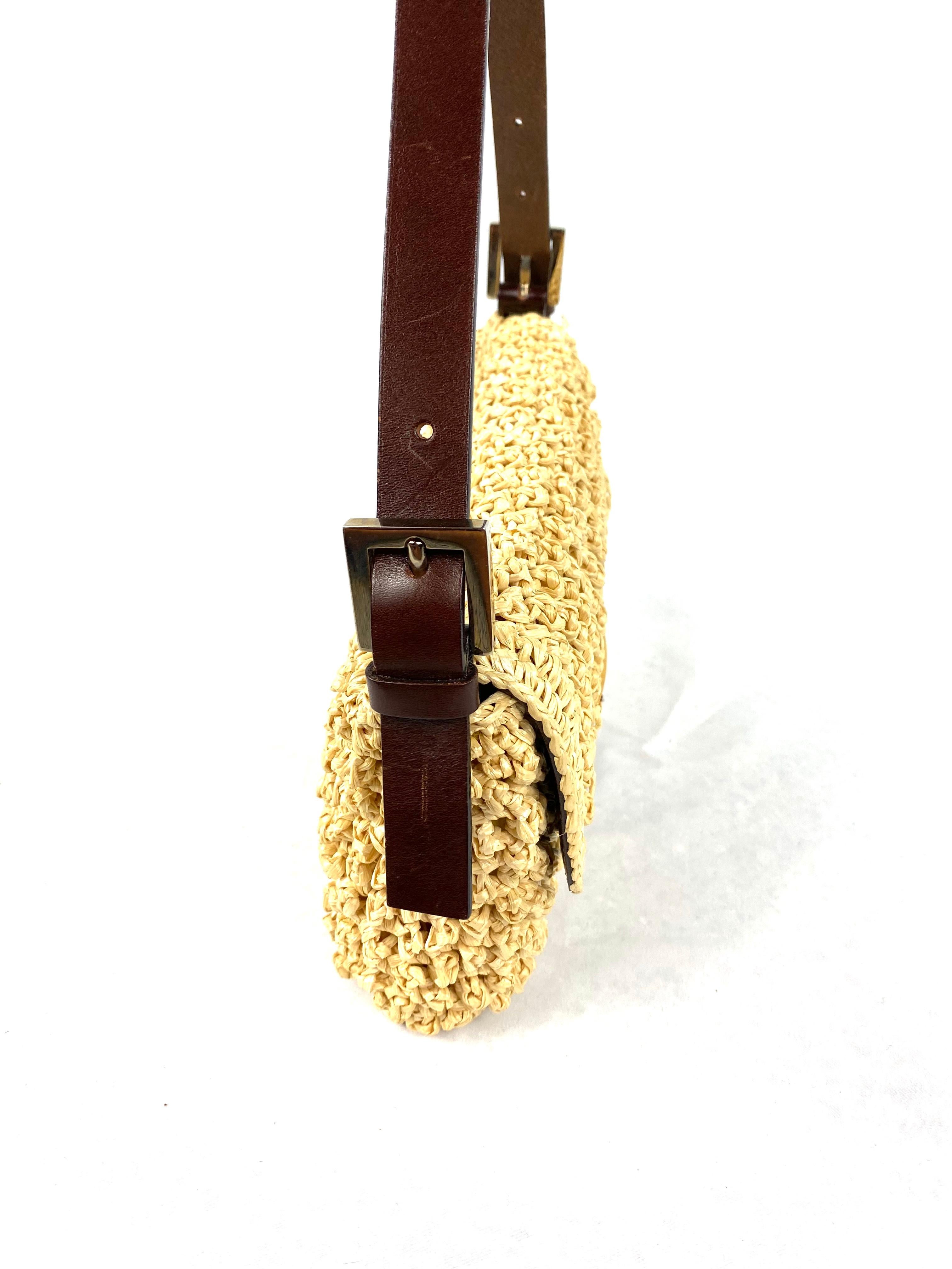 Fendi Stroh Baguette Kleine Umhängetasche 4