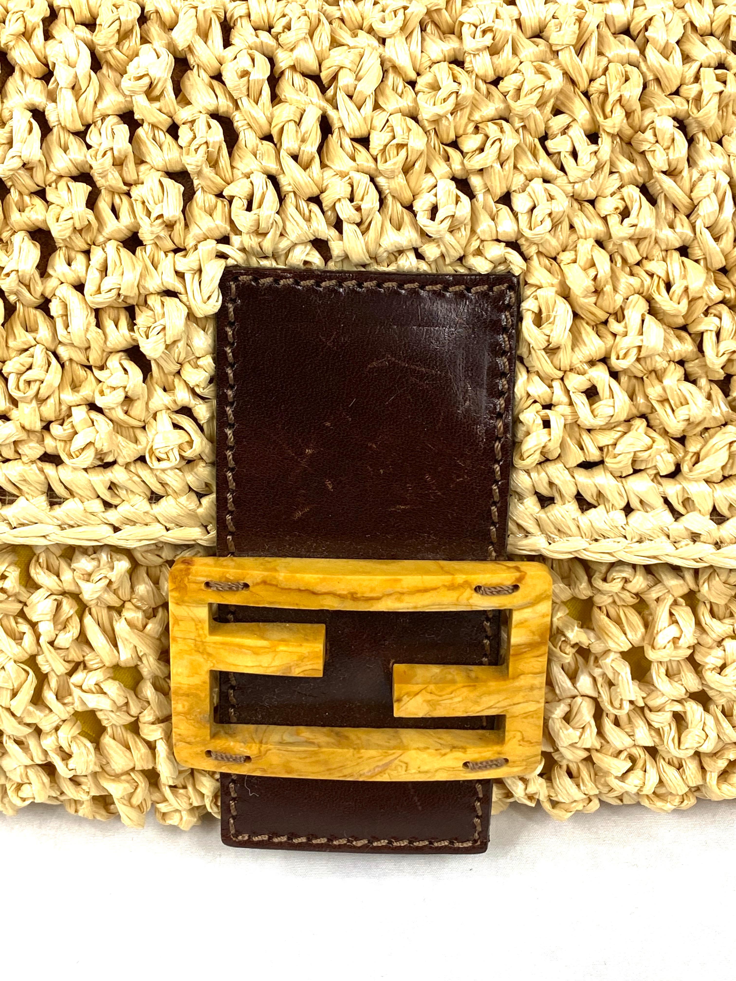 Fendi Stroh Baguette Kleine Umhängetasche 7