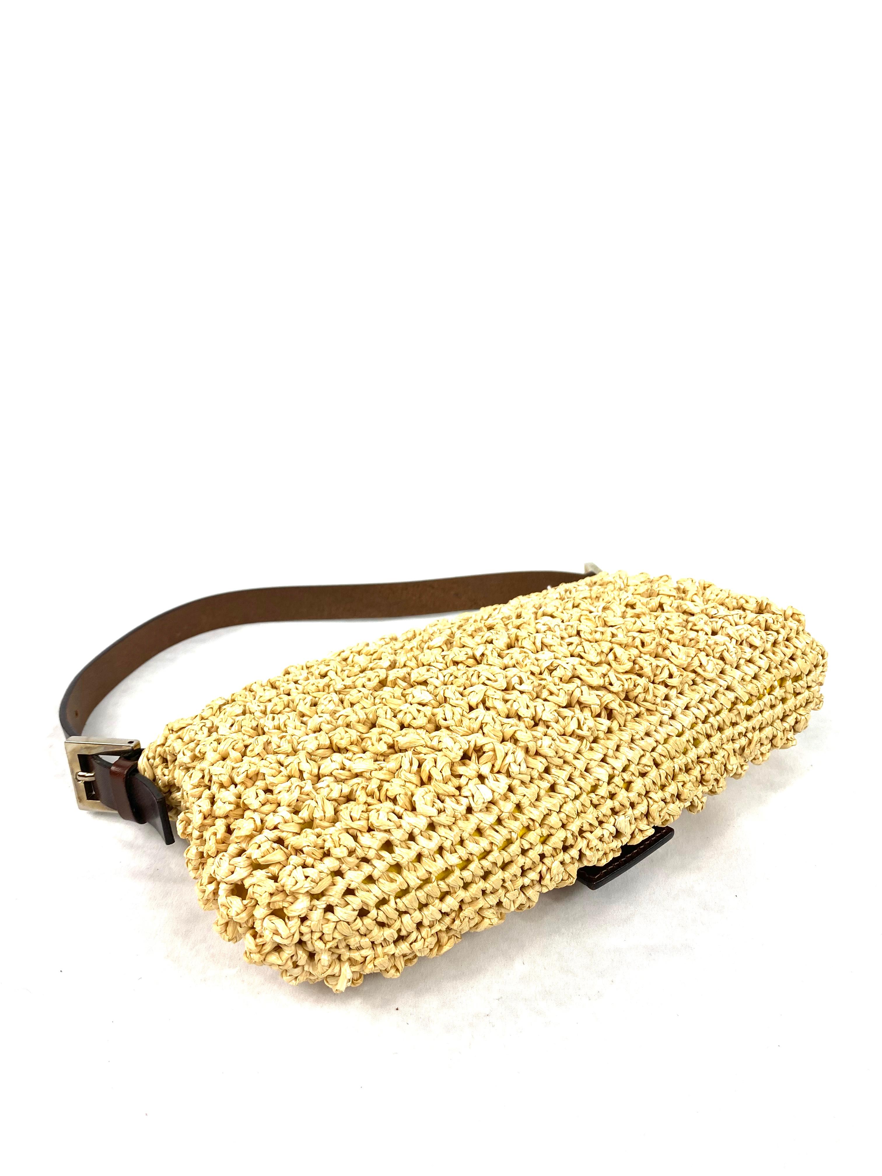 Fendi Stroh Baguette Kleine Umhängetasche (Braun)