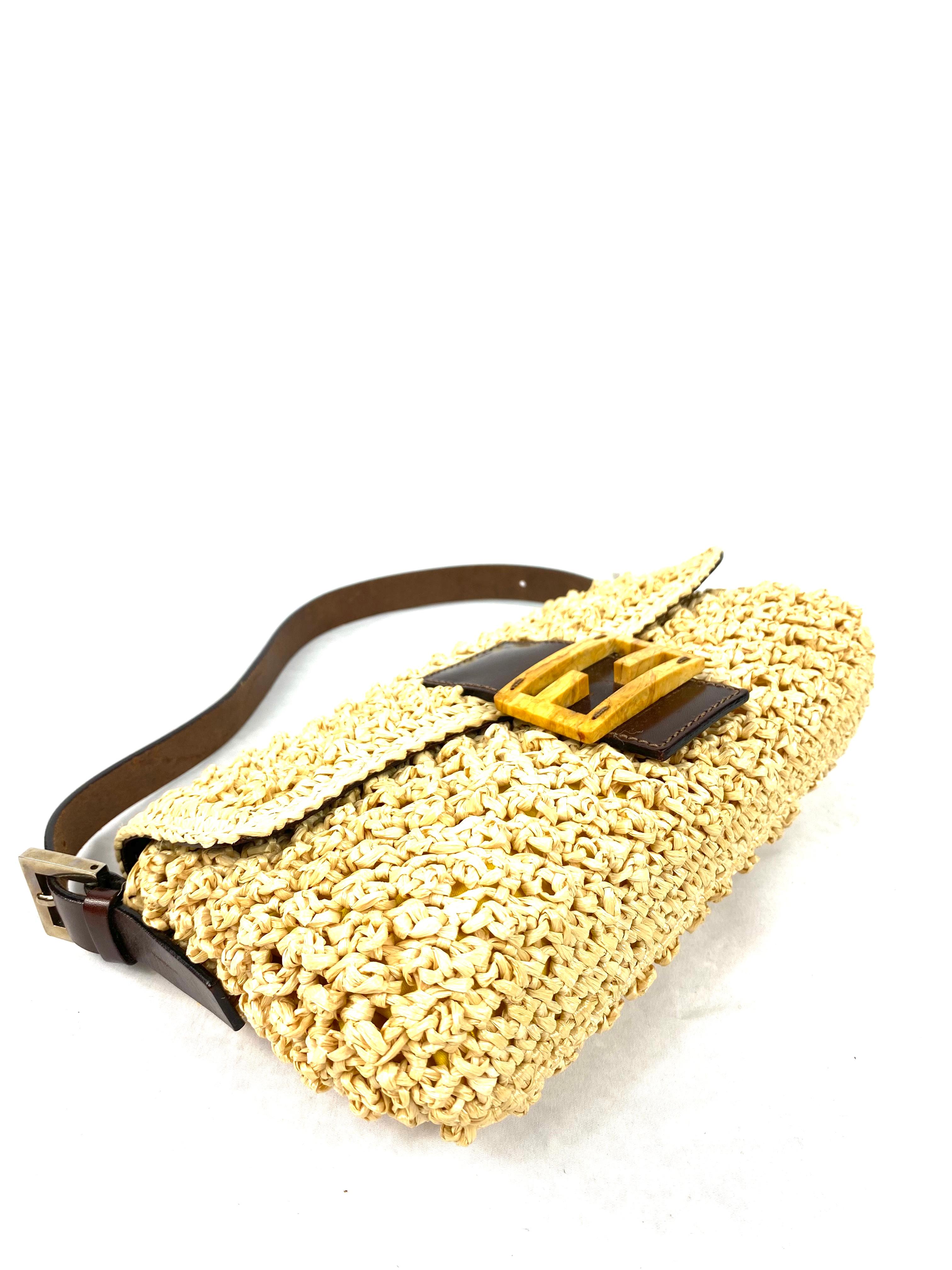 Fendi Stroh Baguette Kleine Umhängetasche 1