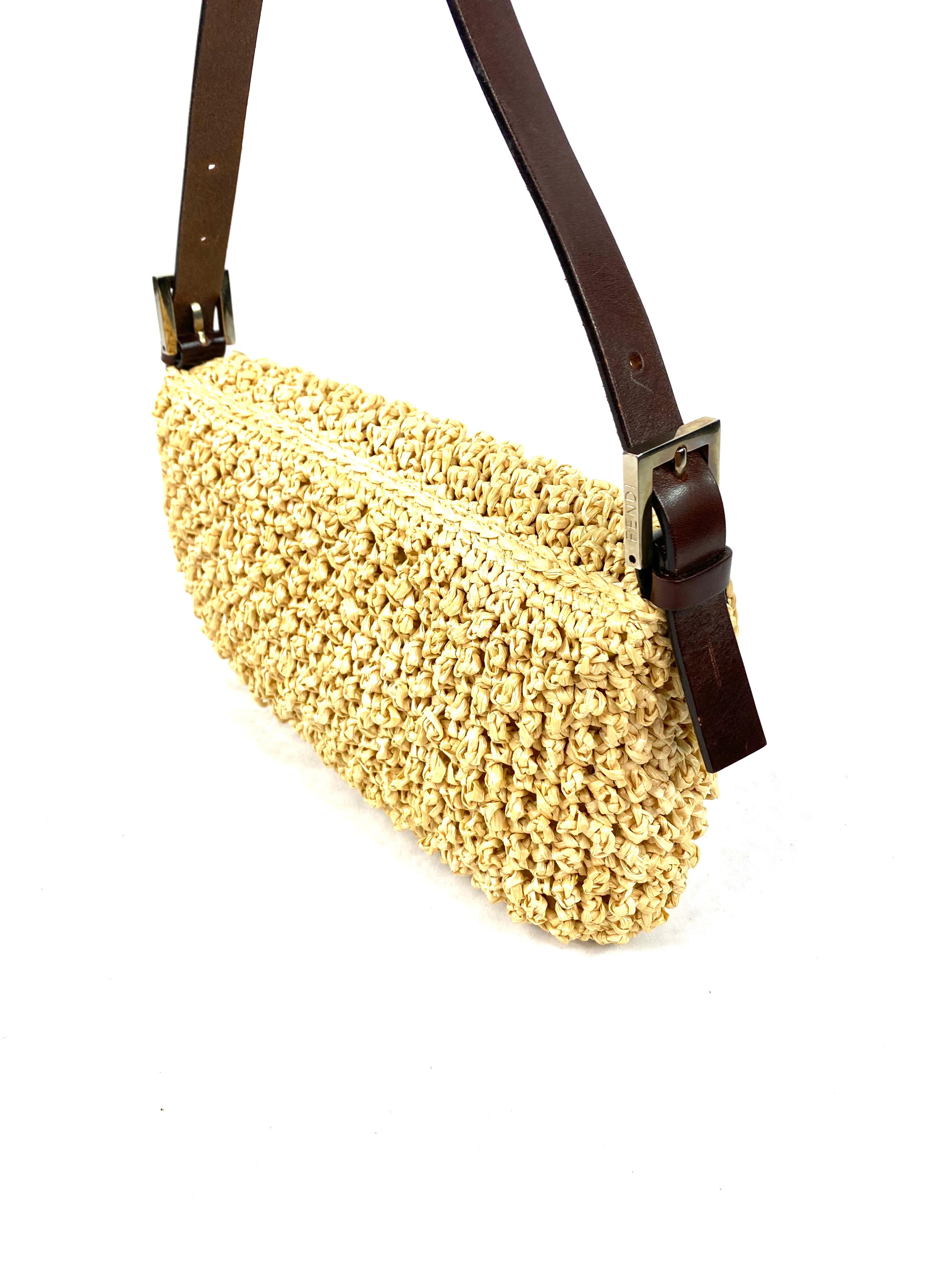 Fendi Stroh Baguette Kleine Umhängetasche 3