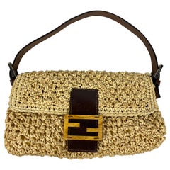 Fendi Straw Baguette Small Shoulder Handbag 