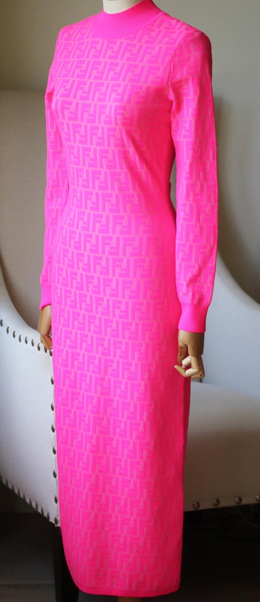 Fendi Stretch Jacquard-Knit Midi Dress at 1stDibs | pink fendi dress 