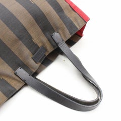Fendi Stripe Bicolor Pecan Monogram Pequin 868370 Red Canvas Tote