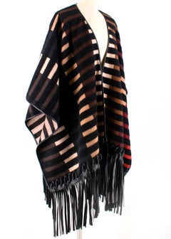 Fendi Striped Leather trim Camel Hair Blend Cape XS 40