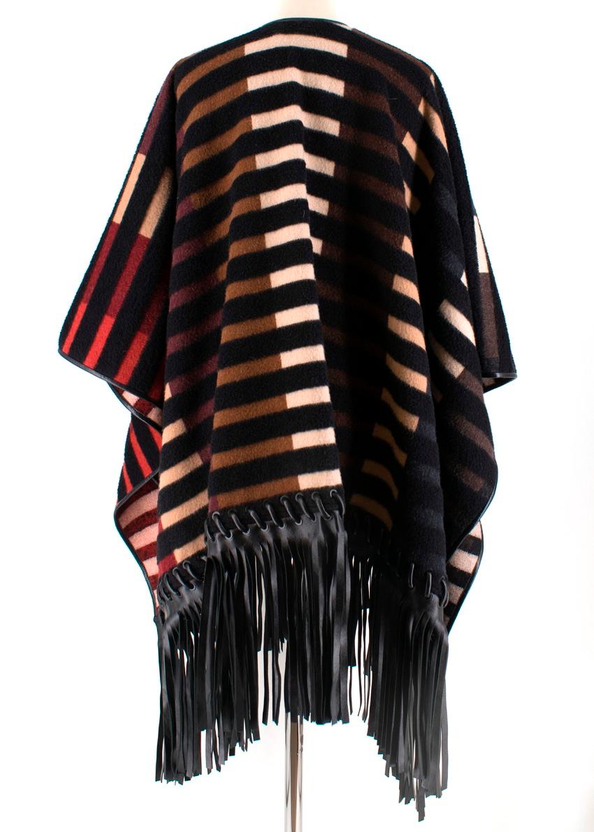 Black Fendi Striped Leather trim Camel Hair Blend Cape XS 40