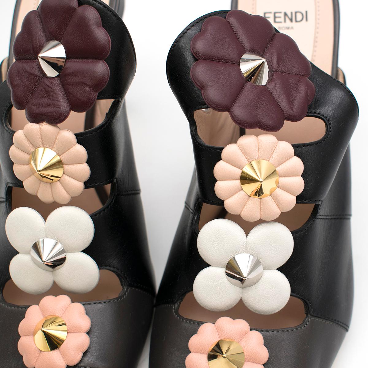 Women's Fendi Studded Floral Applique Leather Mules Size 38