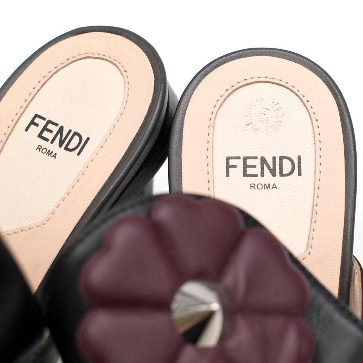 Fendi Studded Floral Applique Leather Mules Size 38 1