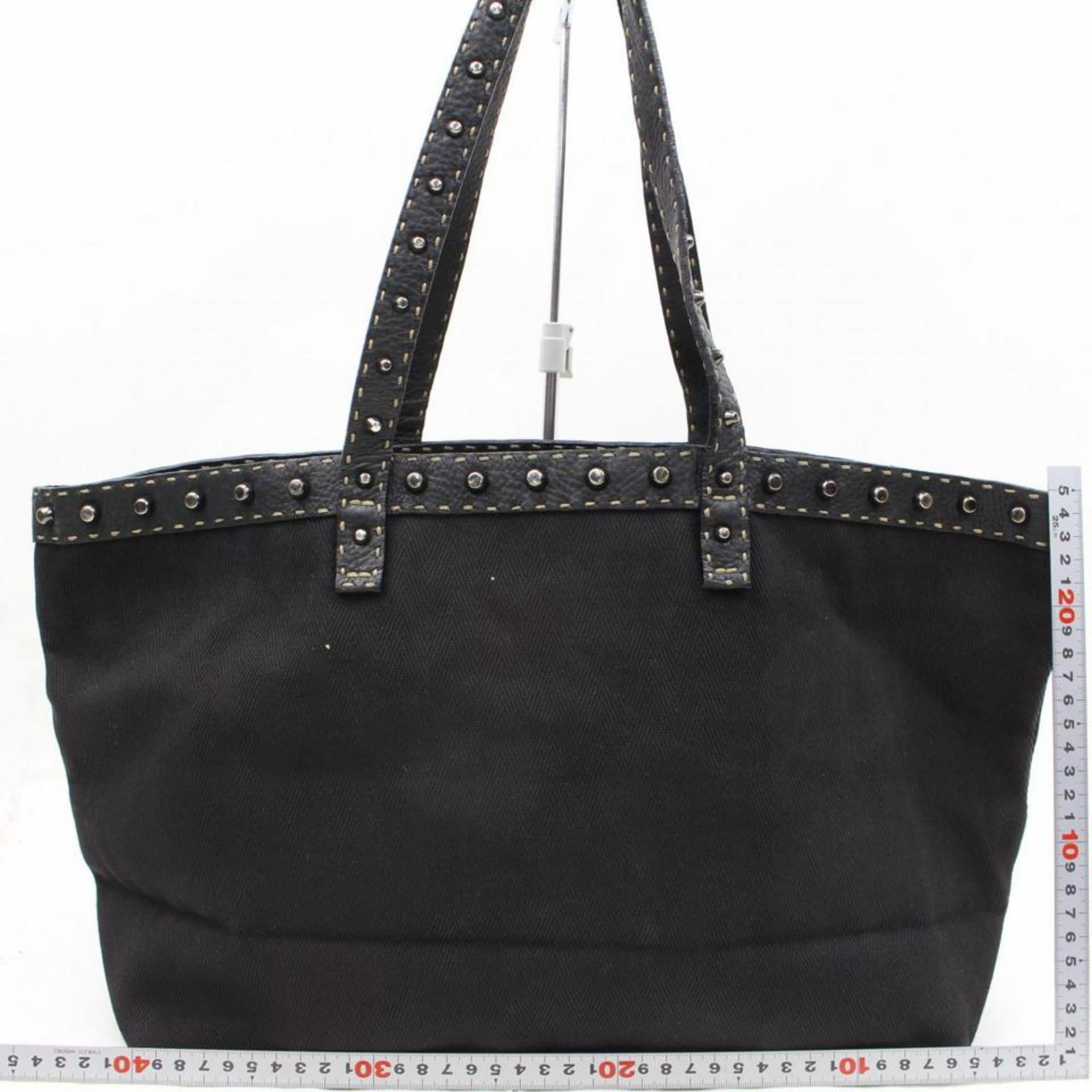 Fendi Studded Selleria 865883 Black Canvas Tote For Sale 1